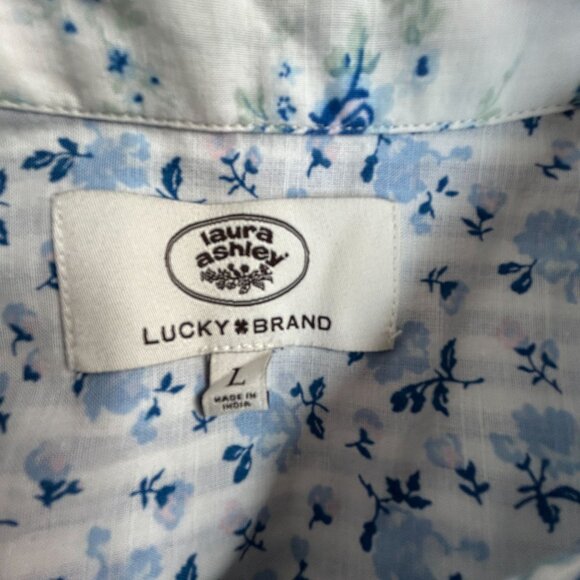 Laura Ashley X Lucky Brand Striped Floral Patchwork Button-Up Shirt Large Blue - Picture 3 of 8
